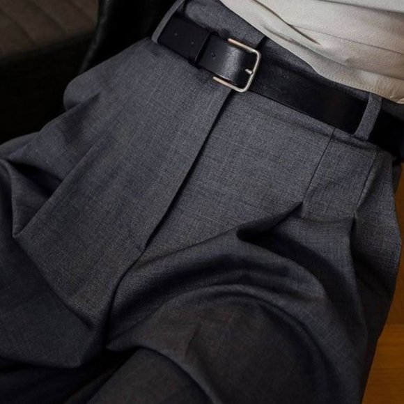 ITHITEX MEN'S DARK GREY SUPER 1OO's DOUBLE PLEATED LUXURY TROUSERS(ITALY)